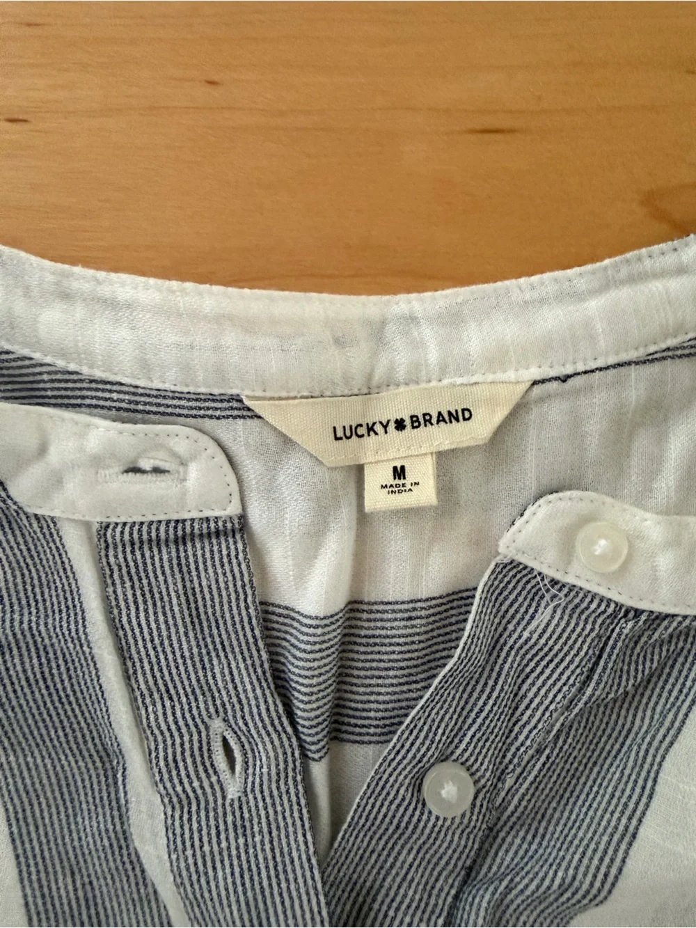 Lucky Brand White and Blue Vertical Stripe Womens Button-Front Blouse